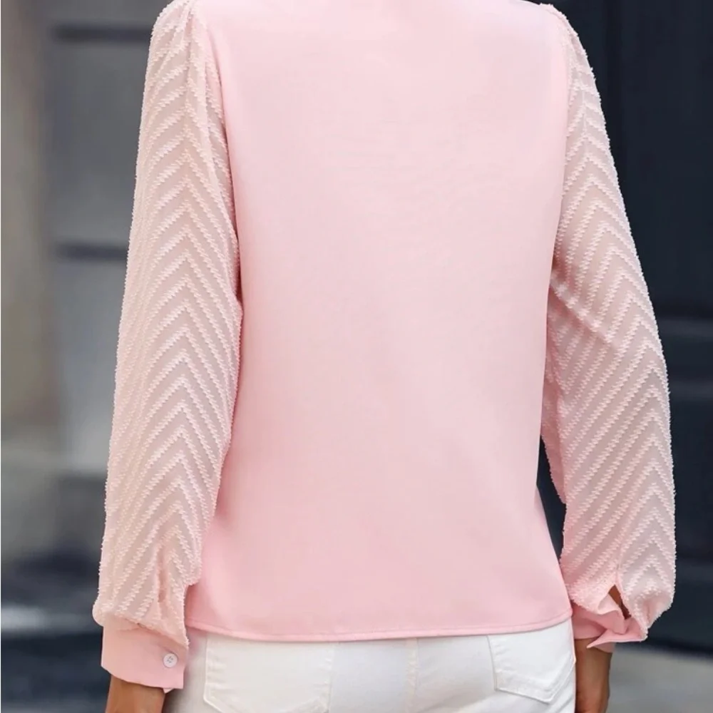 New pink notched neck long sleeve blouse - Picture 6 of 8